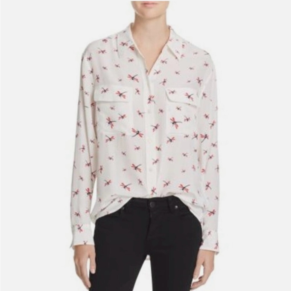 Equipment silk shirt with dragonfly print